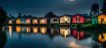 Image of colourful holiday lodges